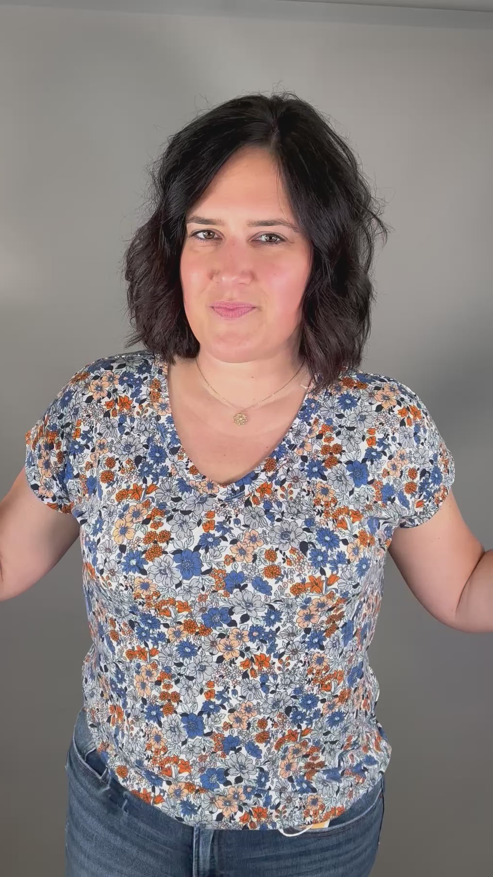 Ivory/Blue Floral Print Jersey Top Tops- Tees STACCATO