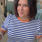 Royal & White Striped Puff Sleeve Top Tops- Sweatshirts JODIFL