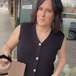 Black Crochet Button Up Sleeveless Vest Top - Sweater STACCATO