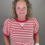 Red/Ivory Striped Puff Sleeve Top Top- Sweatshirts JODIFL