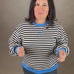 Ivory/Black Striped Sweatshirt Top- Sweatshirt JODIFL