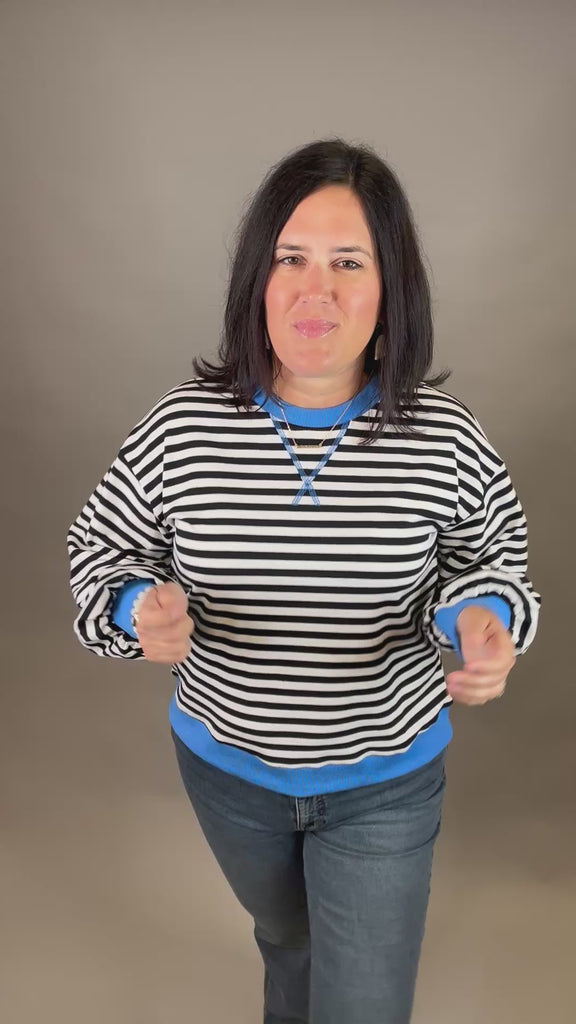 Ivory/Black Striped Sweatshirt Top- Sweatshirt JODIFL