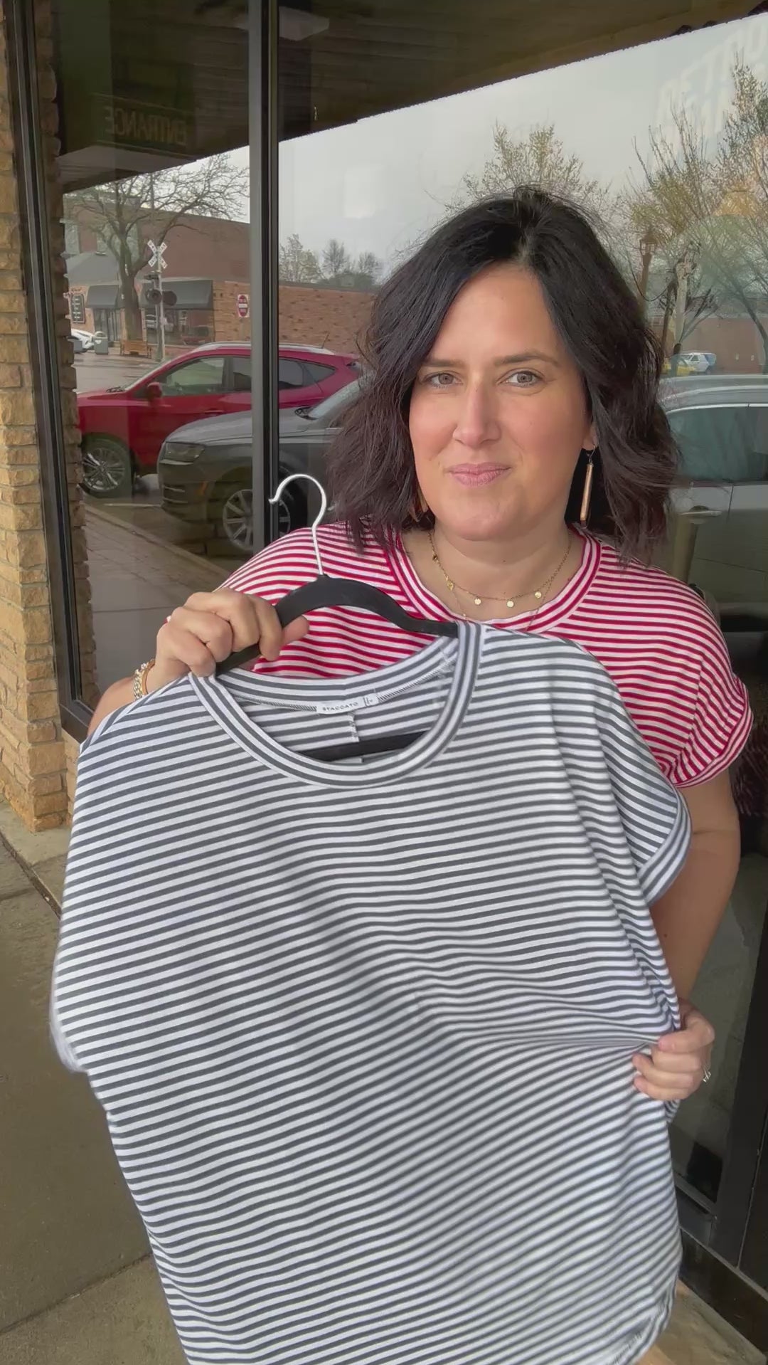 Red/White Stripe Round Neck Jersey Top Top - Tee STACCATO