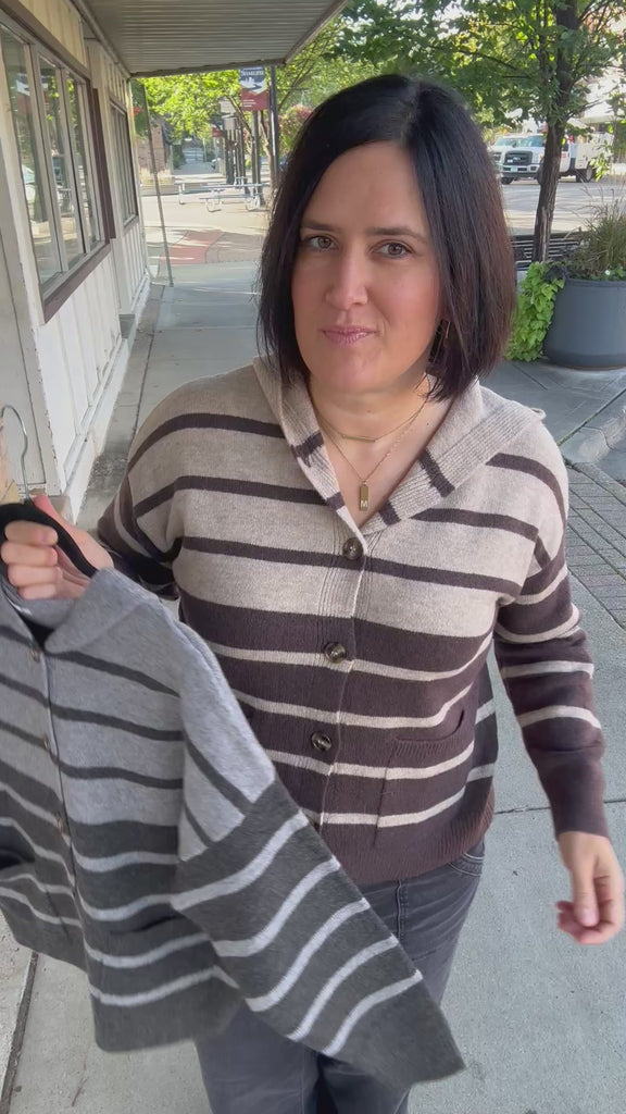 Charcoal Color Block Button Hoodie Top - Sweater STACCATO