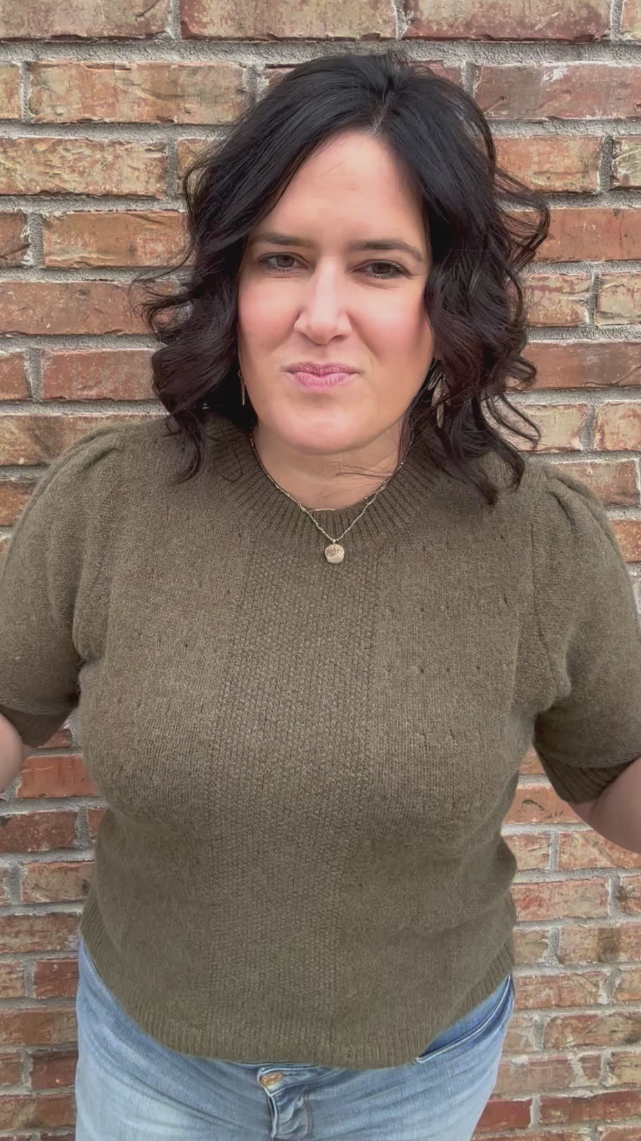 Olive Aura Short Sleeve Sweater Top - Sweater JODIFL