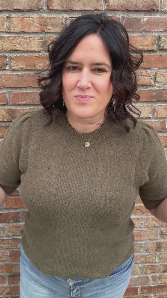 Olive Aura Short Sleeve Sweater Top - Sweater JODIFL