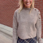 Mocha Side Shoulder Button Ribbed Sweater Top - Sweater Mable