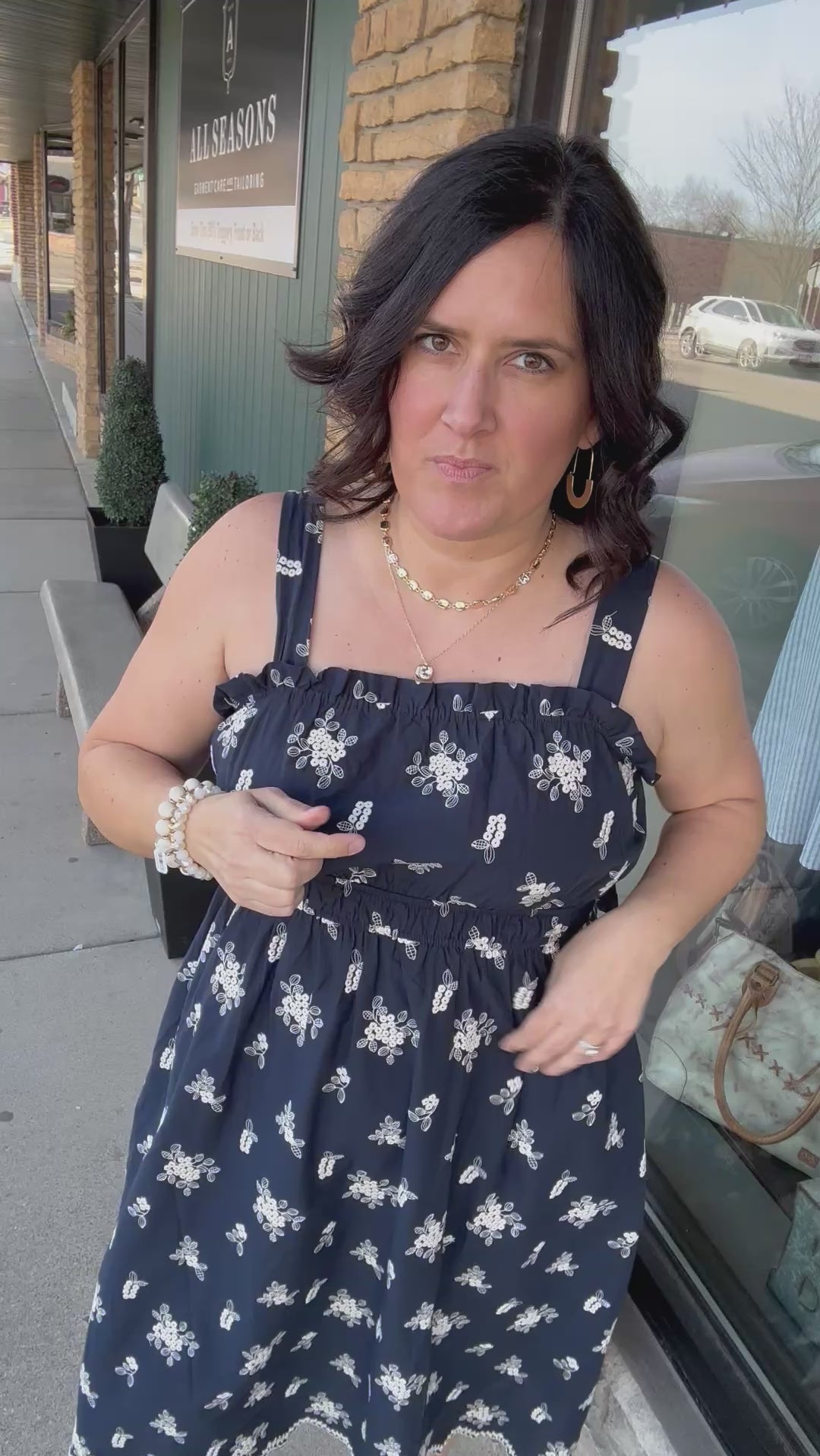 Navy Emroidered Eyelet Tie Dress Dresses DOE & RAE