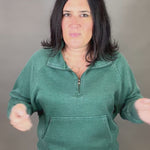Green Quarter Zip Sweatshirt Top - Sweatshirt PANACHE