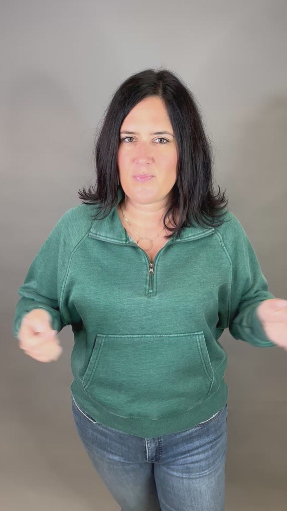 Green Quarter Zip Sweatshirt Top - Sweatshirt PANACHE