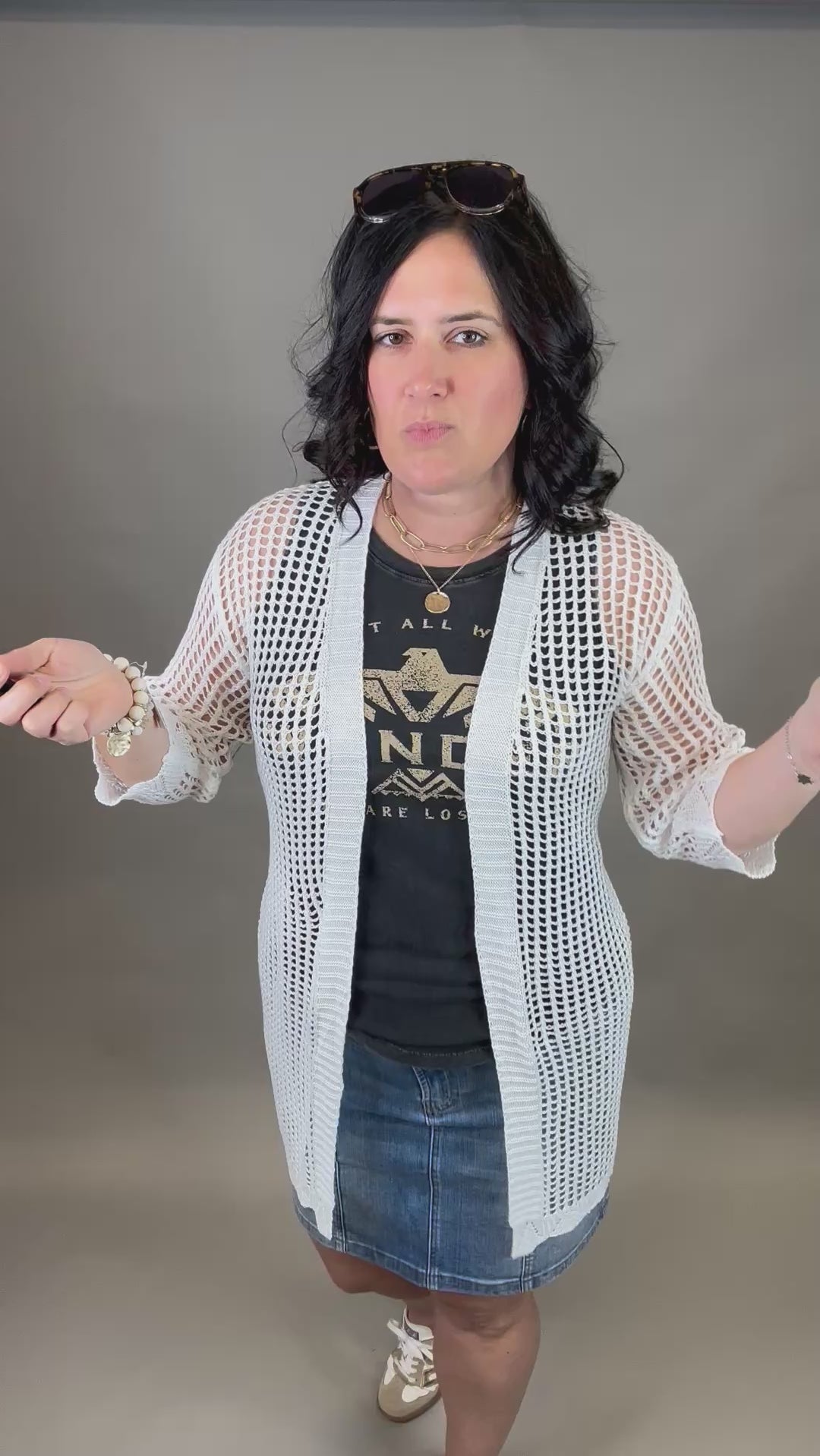 White Coastal Crochet Tie Kimono OS Tops- Cardigans PRETTY SIMPLE WHOLESALE
