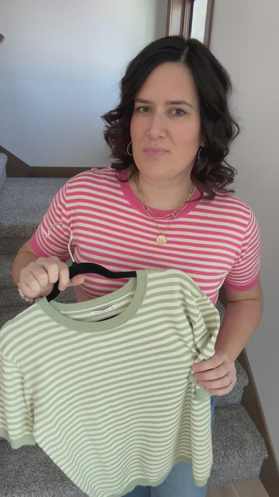 Pink Striped Half Sleeve Sweater Top - Sweater STACCATO