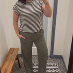 Olive Elastic Waist Wide Leg Pant Bottoms - Pants GILLI