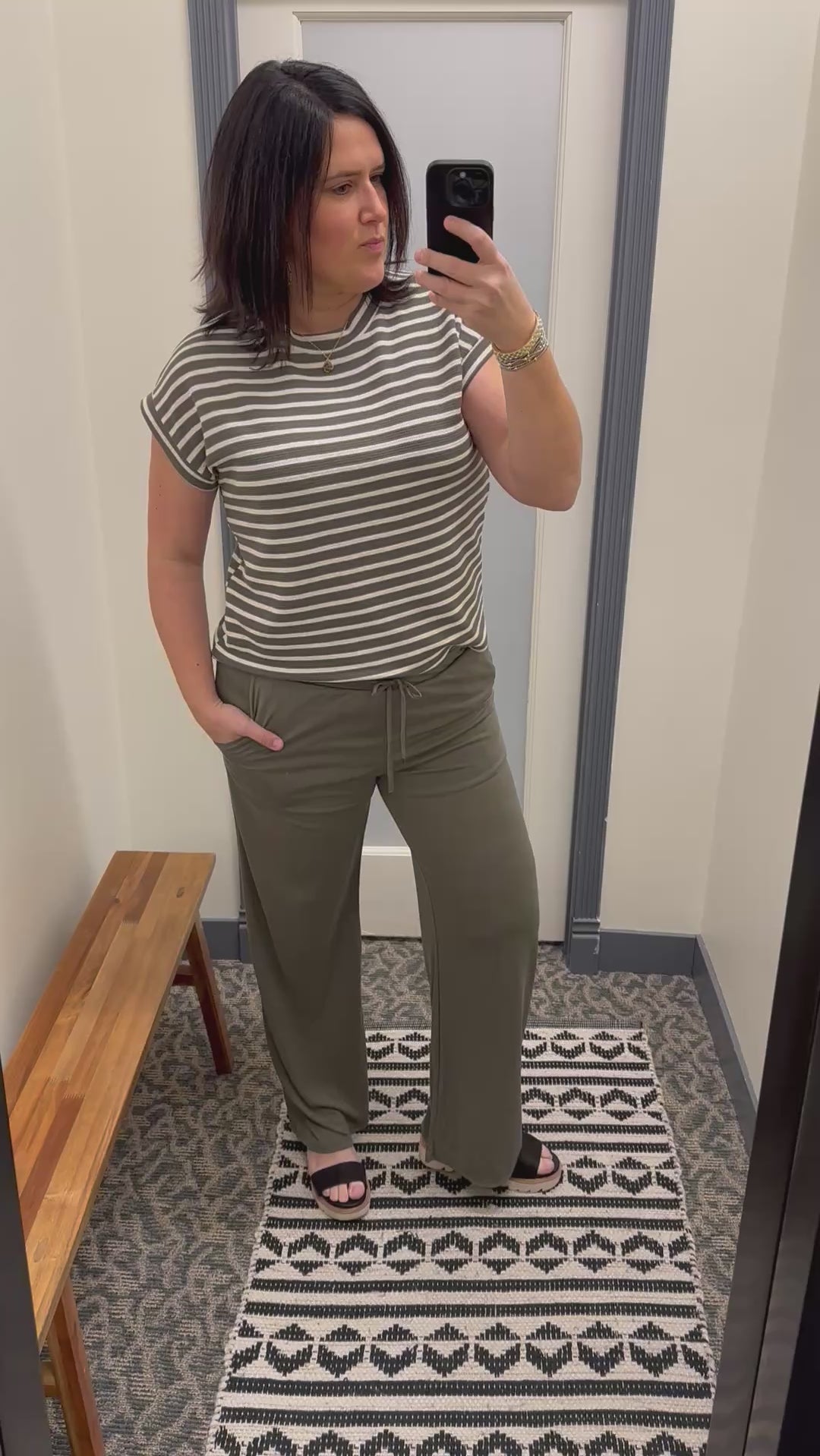 Olive Elastic Waist Wide Leg Pant Bottoms - Pants GILLI