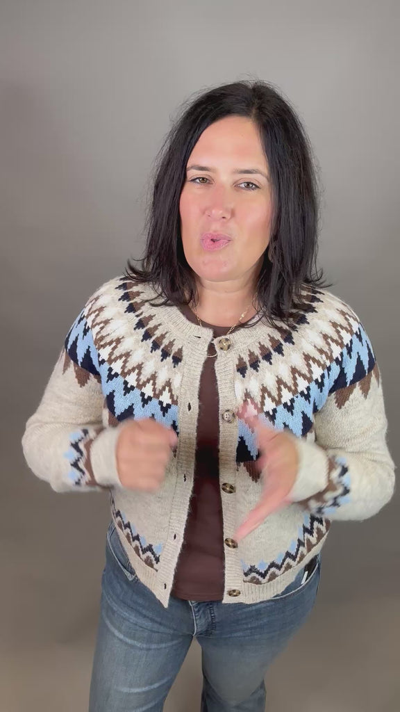 Oatmeal/Navy Odessa Fair Isle Sweater Top - Sweater FLAG AND ANTHEM