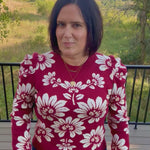 Burgundy Ivory Large Floral Puff Sleeve Knit Sweater Top - Sweater VOY