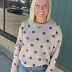 Mocha Polka Dot Lace Trim Sweater Top - Sweater Mable