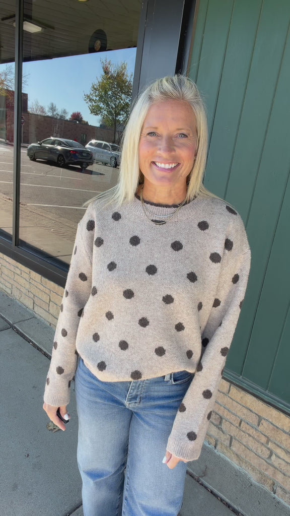Mocha Polka Dot Lace Trim Sweater Top - Sweater Mable