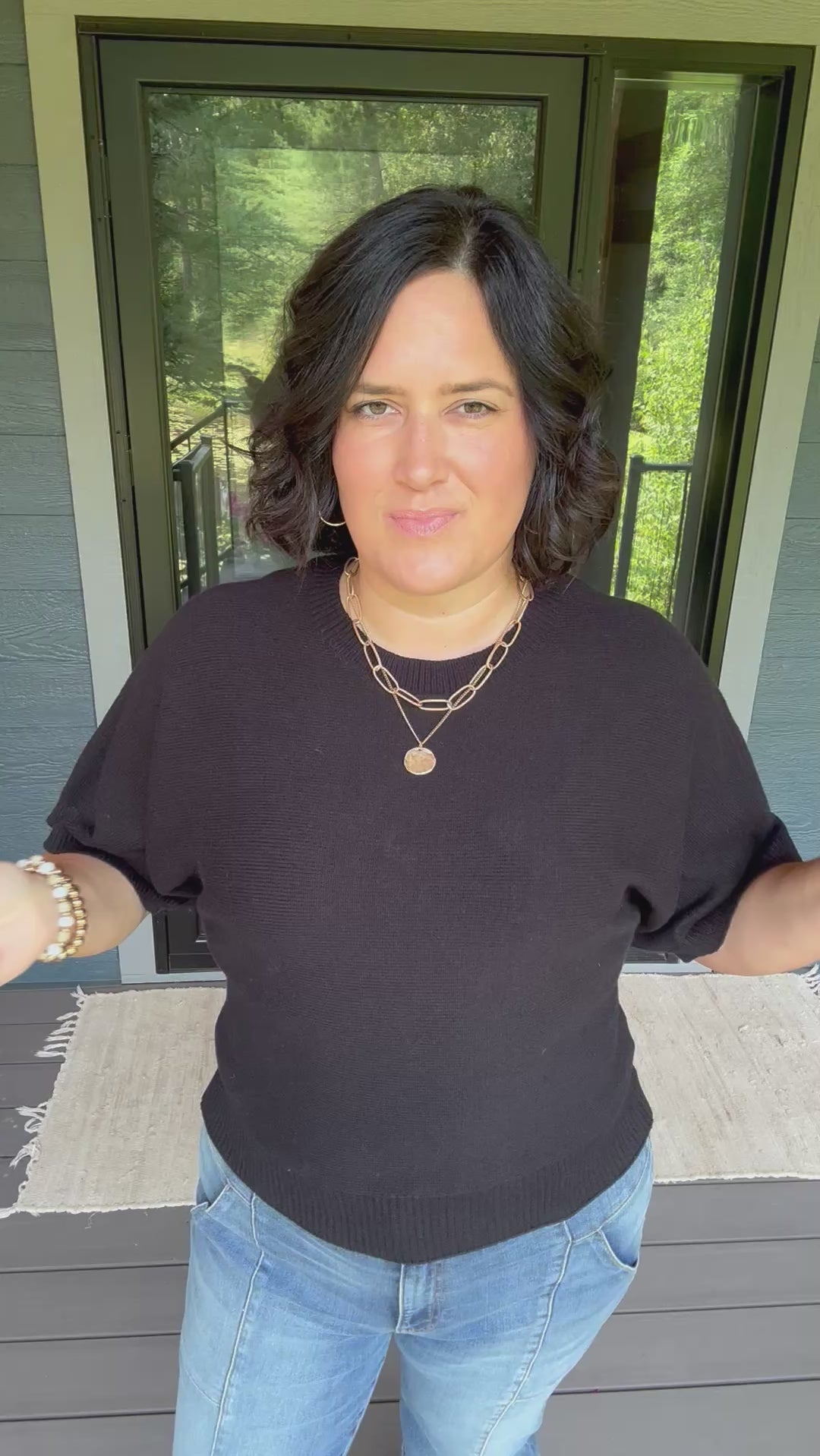 Black Crew Neck Dolman Sweater Top Top - Sweater STACCATO