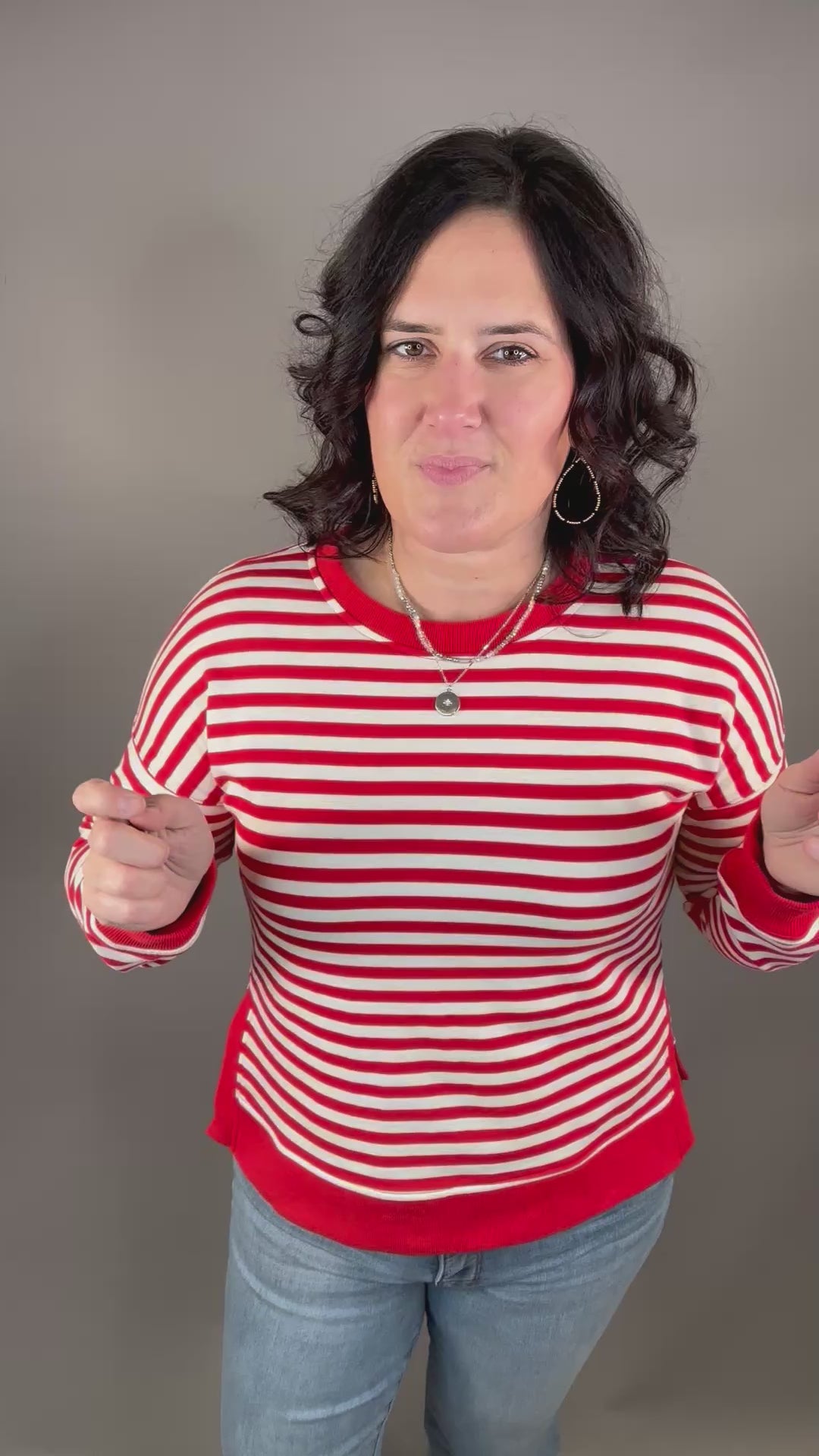 Red Stripe Side Split Top (wacky Wednesday) Top- Sweatshirts STACCATO