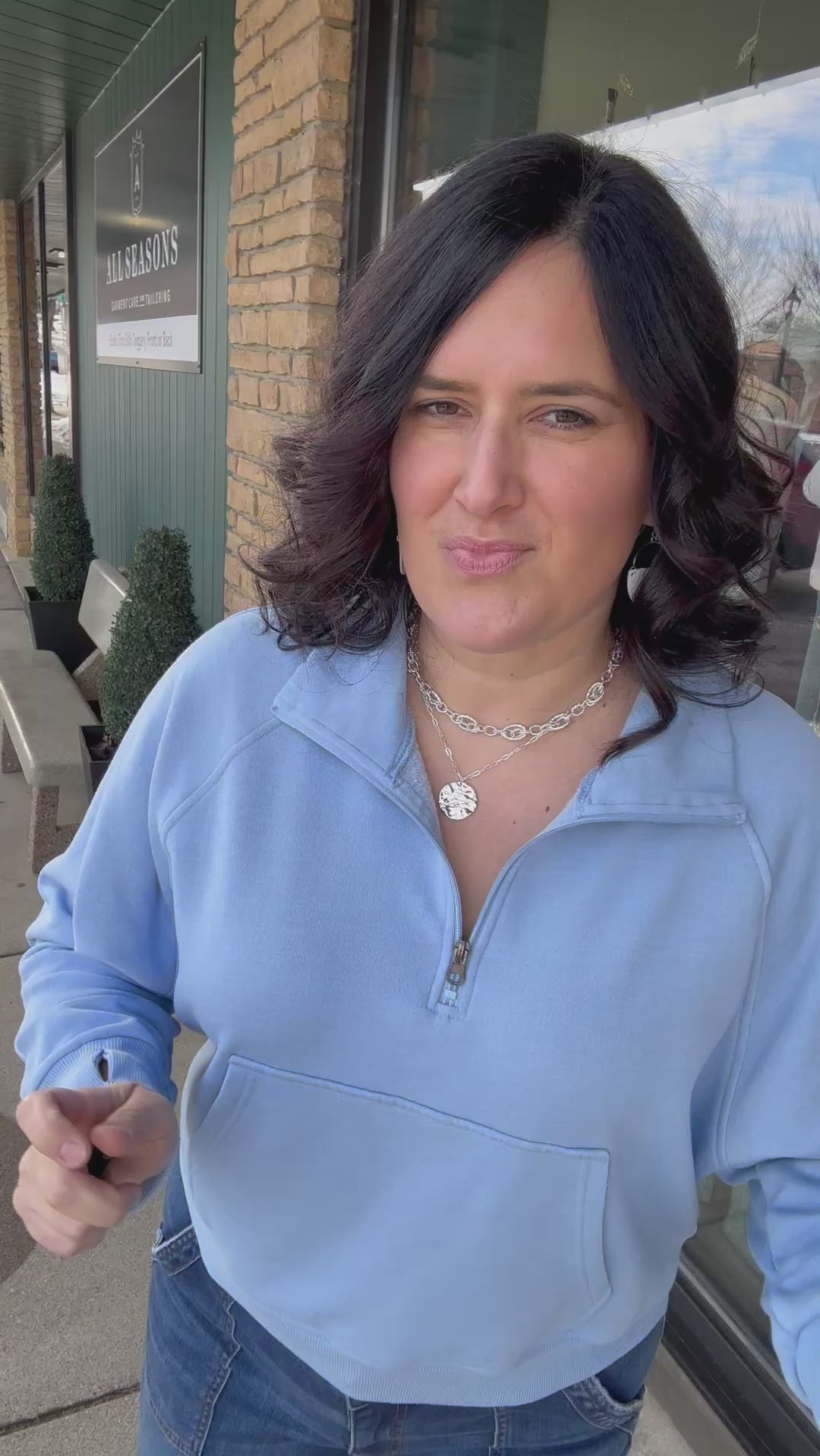 Lt. Blue Quarter Zip Sweatshirt Top - Sweatshirt PANACHE