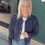 Navy Hallie Quilted Knit Bomber Jacket Outerwear- Jackets FLAG AND ANTHEM