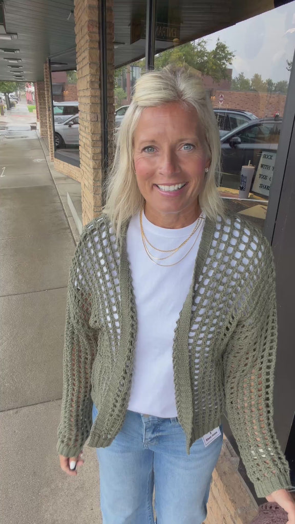 Olive Crochet Open Cardigan DOE & RAE