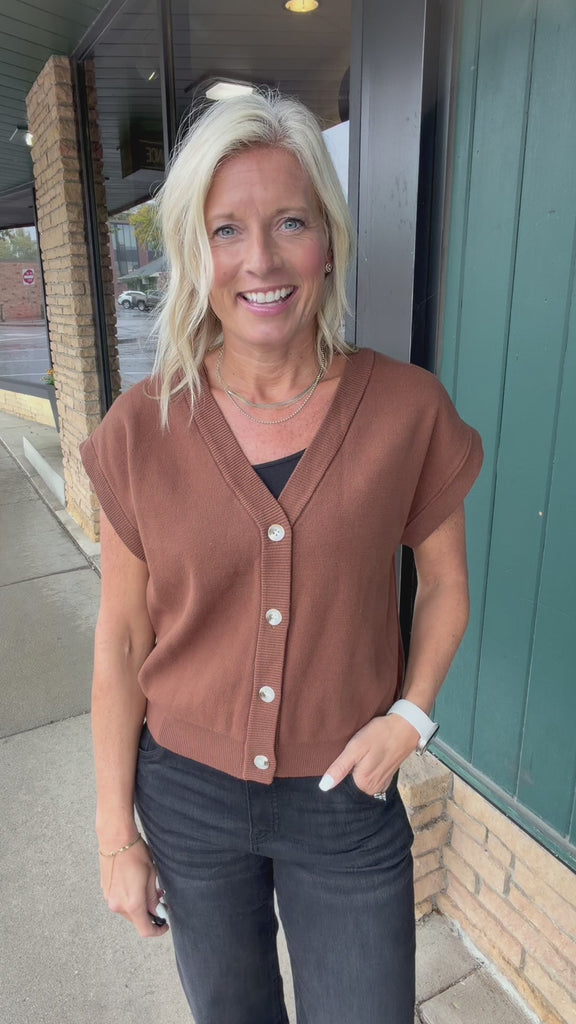 Espresso Button-Front Sweater Vest Top - Sweater IN FEBRUARY