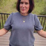 Denim Cloud Knit Puff Sleeve Top Top - Tee TRES BIEN