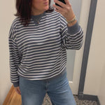 Denim Cloudy Knit Stripe Sweatshirt Top- Sweatshirt TRES BIEN