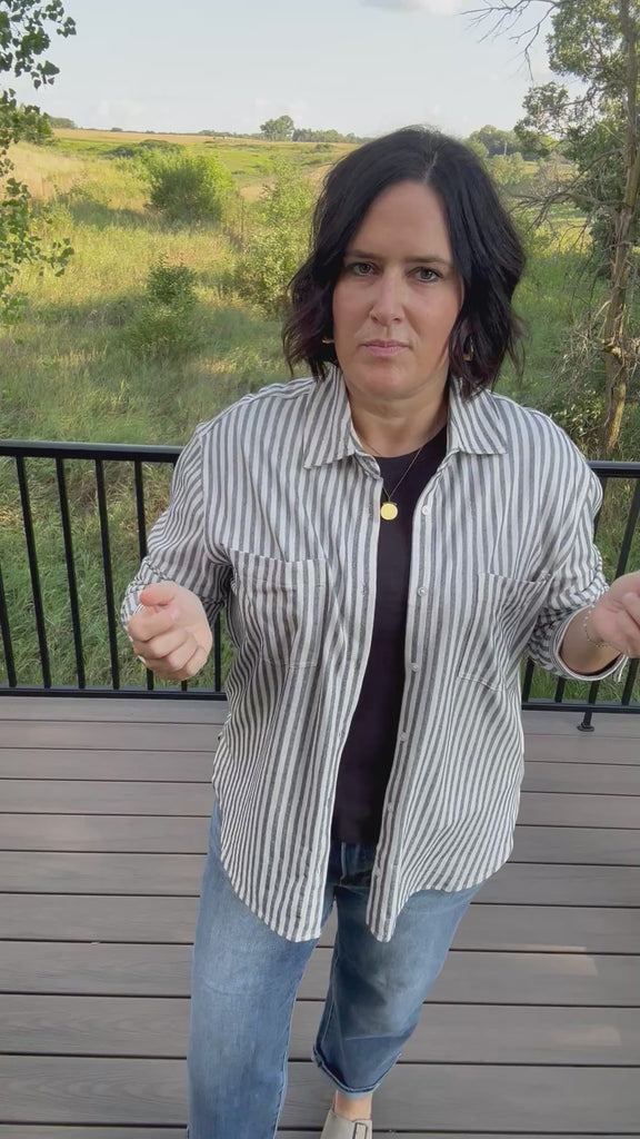 Reese Button Up Stripe Top Eclipse Tops - Button Ups Z Supply
