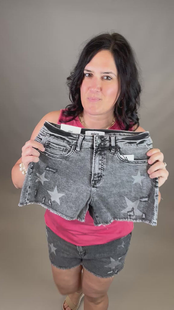 Black Denim Star Distressed Mica Shorts Bottoms - Shorts MICA DENIM