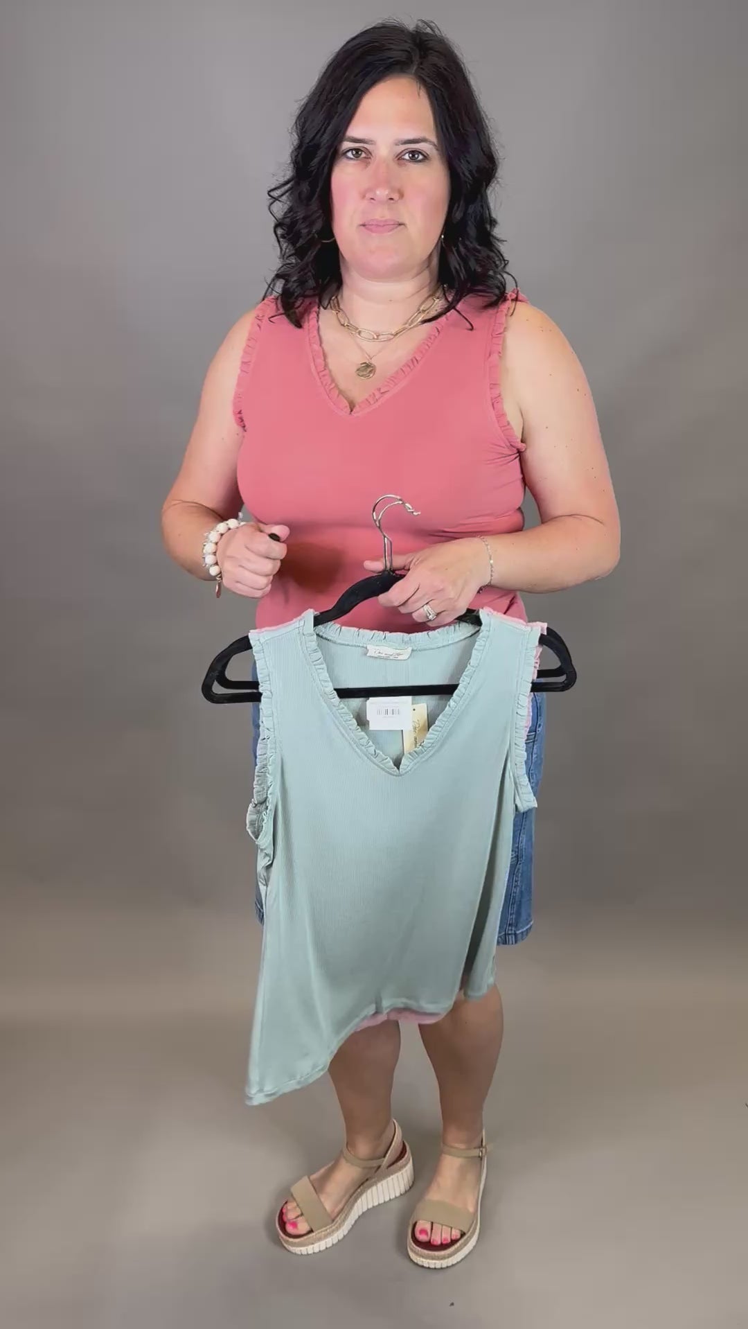 Sage V Neck Frilled Tank Tops- Tanks DOE & RAE