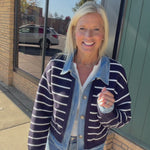 Navy Stripe Knit & Denim Cardigan Tops- Cardigans Mable