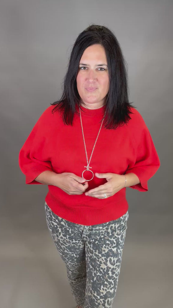 Tomato Red Dolman Sweater Top - Sweater JODIFL
