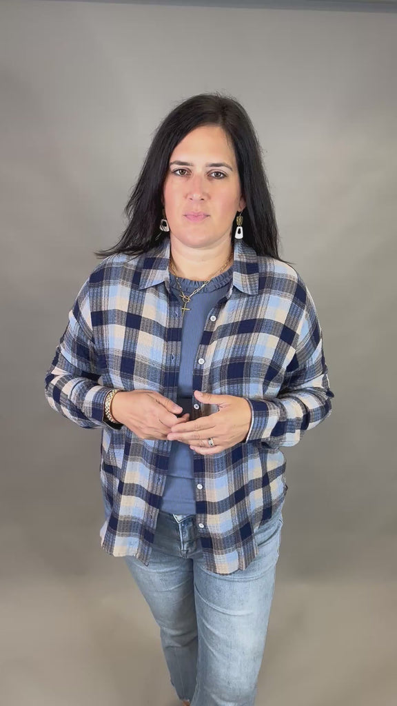 Navy/Blue Leetonia Boyfriend Top Tops - Button Ups FLAG AND ANTHEM
