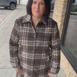 Brown Plaid Shirt Collar Button Front Long Coat Outerwear- Jackets HEM & THREAD