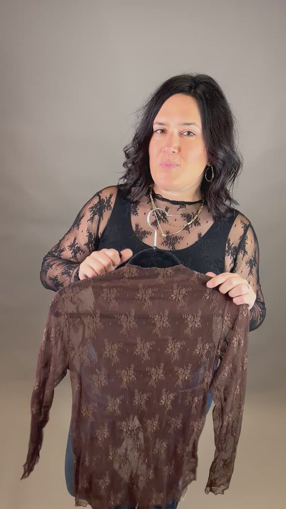 Brown Long Sleeve Lace Top Tops- Blouses ZENANA