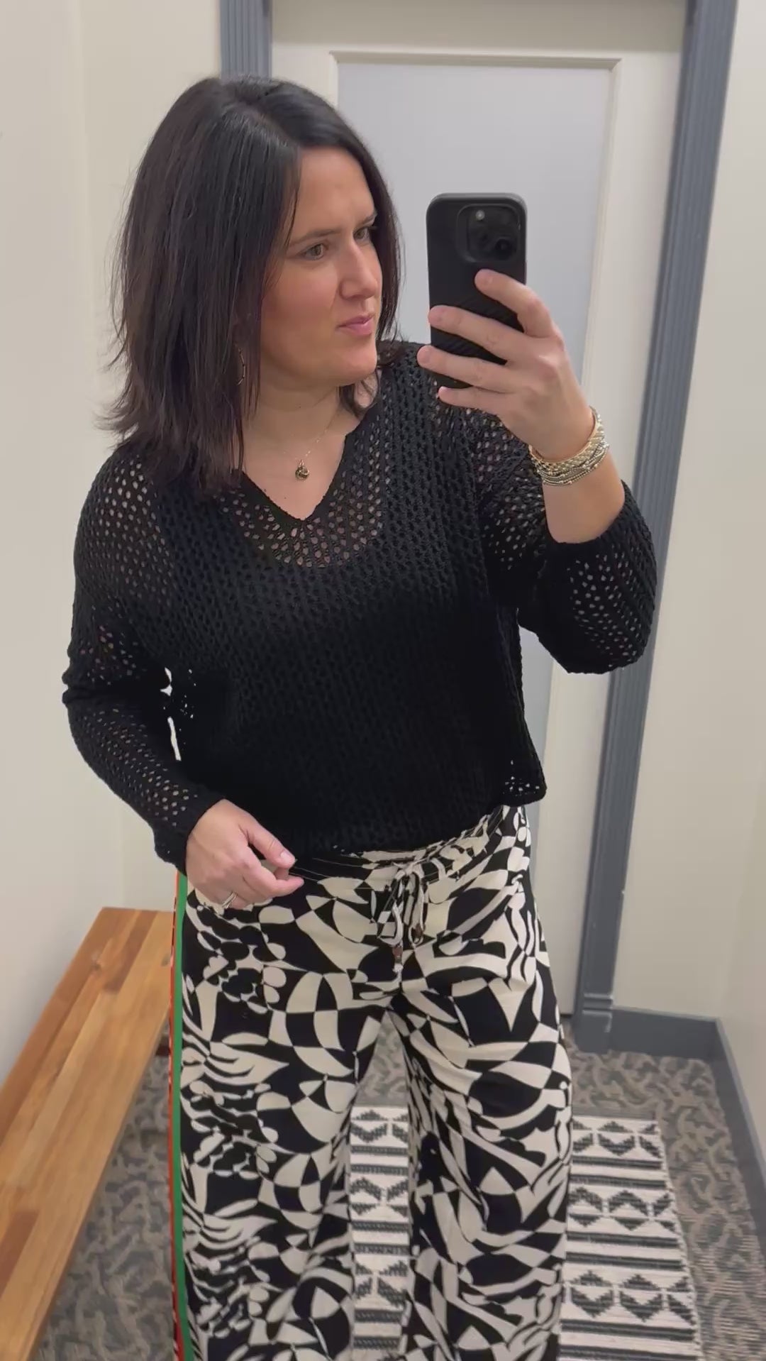 Black Split Neck Open Knit Sweater Top - Sweater DOE & RAE