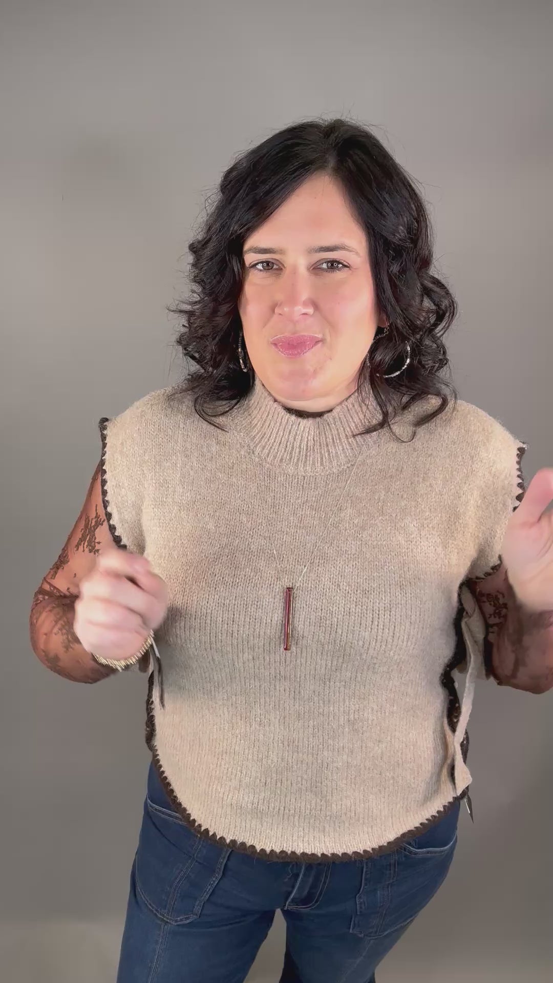 Taupe Mock Neck Side Tie Vest Top - Sweater SUNDAY EDITION