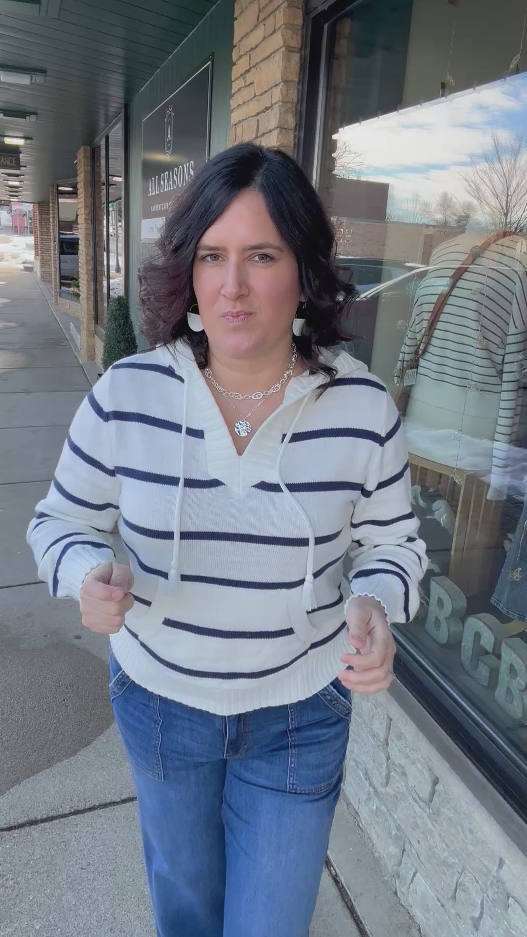 Ivory Navy Rylee Hoodie Top - Sweater THREAD & SUPPLY