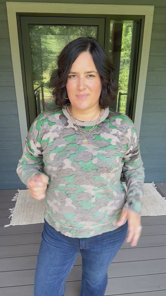 Camo Printed Crew Neck Sweater Top - Sweater FATE by LFD