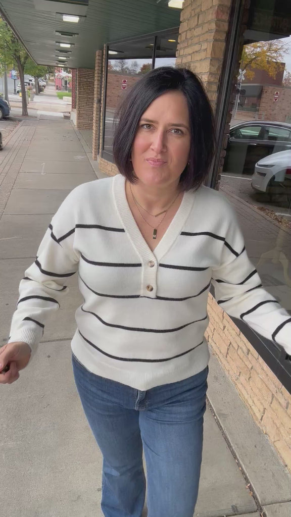 Ivory Black Stripe Brianna Sweater Top - Sweater THREAD & SUPPLY