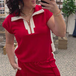 Red Zip Detail Lounge Set Bottoms - Shorts JODIFL