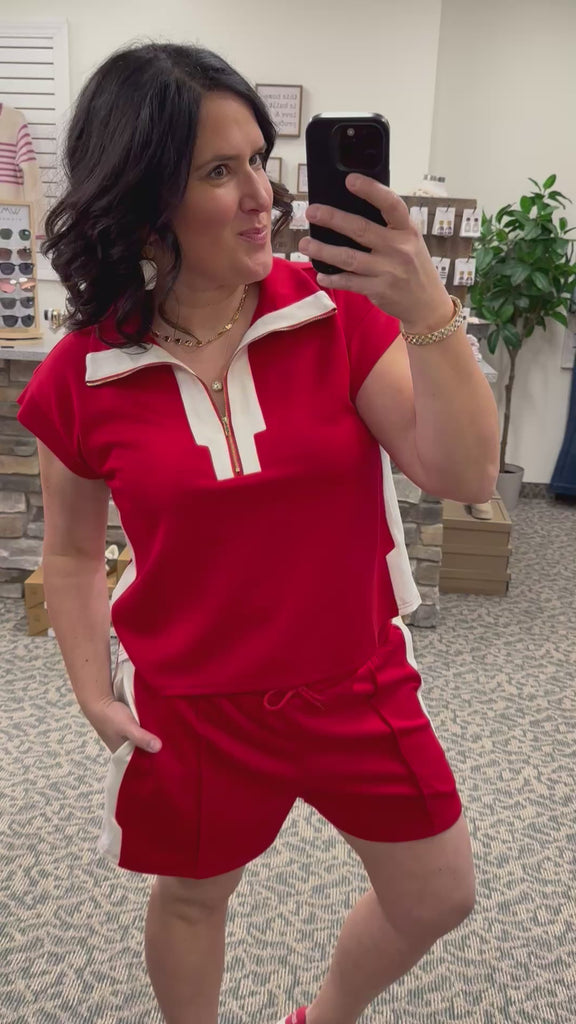 Red Zip Detail Lounge Set Bottoms - Shorts JODIFL