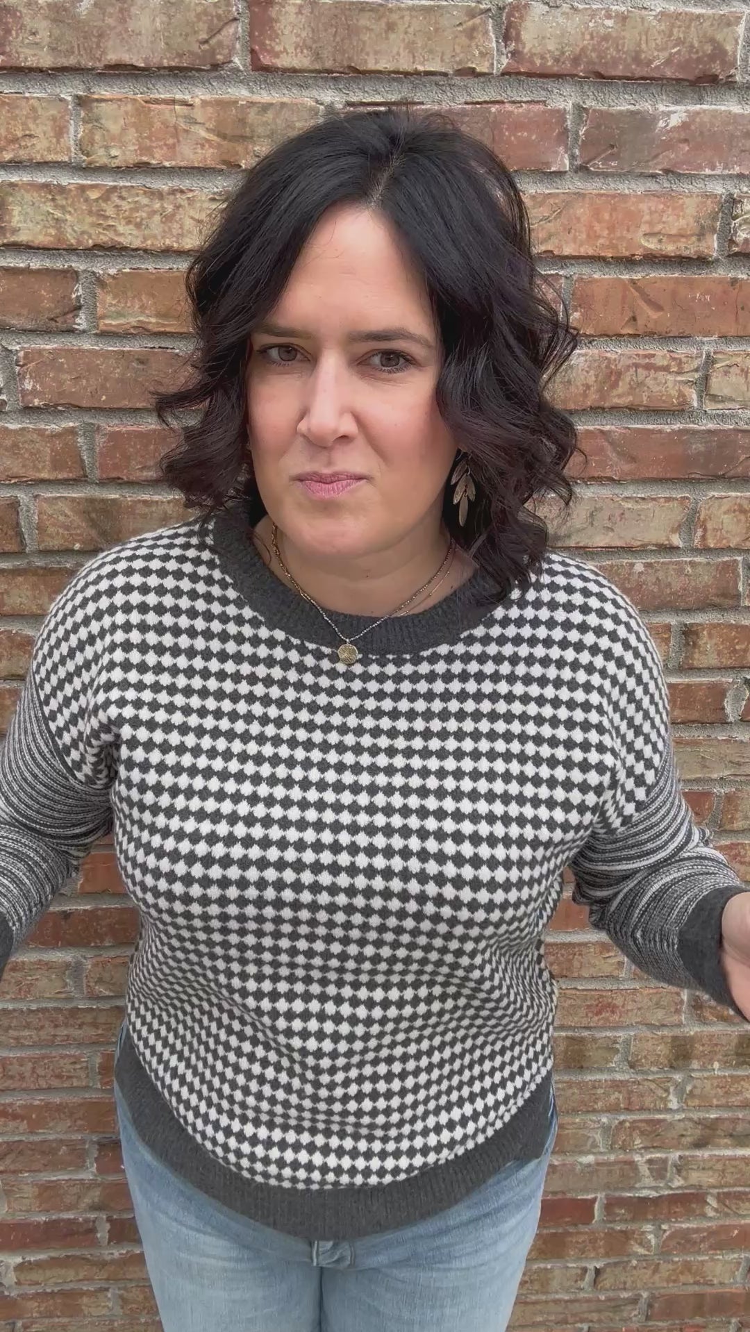 Charcoal Mixed Pattern Sweater Top - Sweater STACCATO