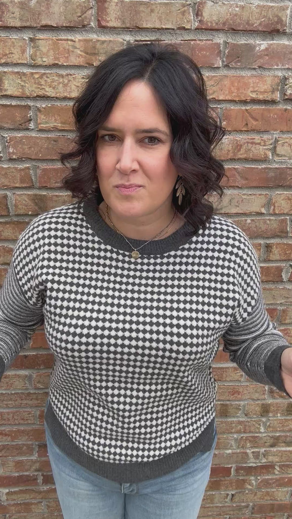 Charcoal Mixed Pattern Sweater Top - Sweater STACCATO