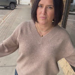 Mocha V-Neck Basic Sweater Top - Sweater HEM & THREAD
