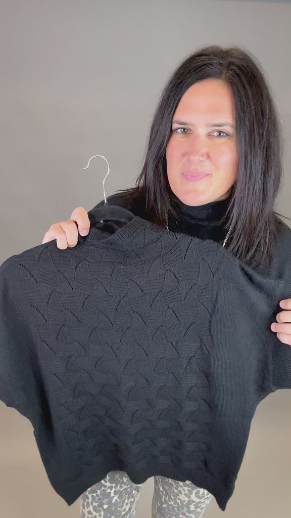 Black Mock Neck Half Sleeve Sweater Top - Sweater STACCATO
