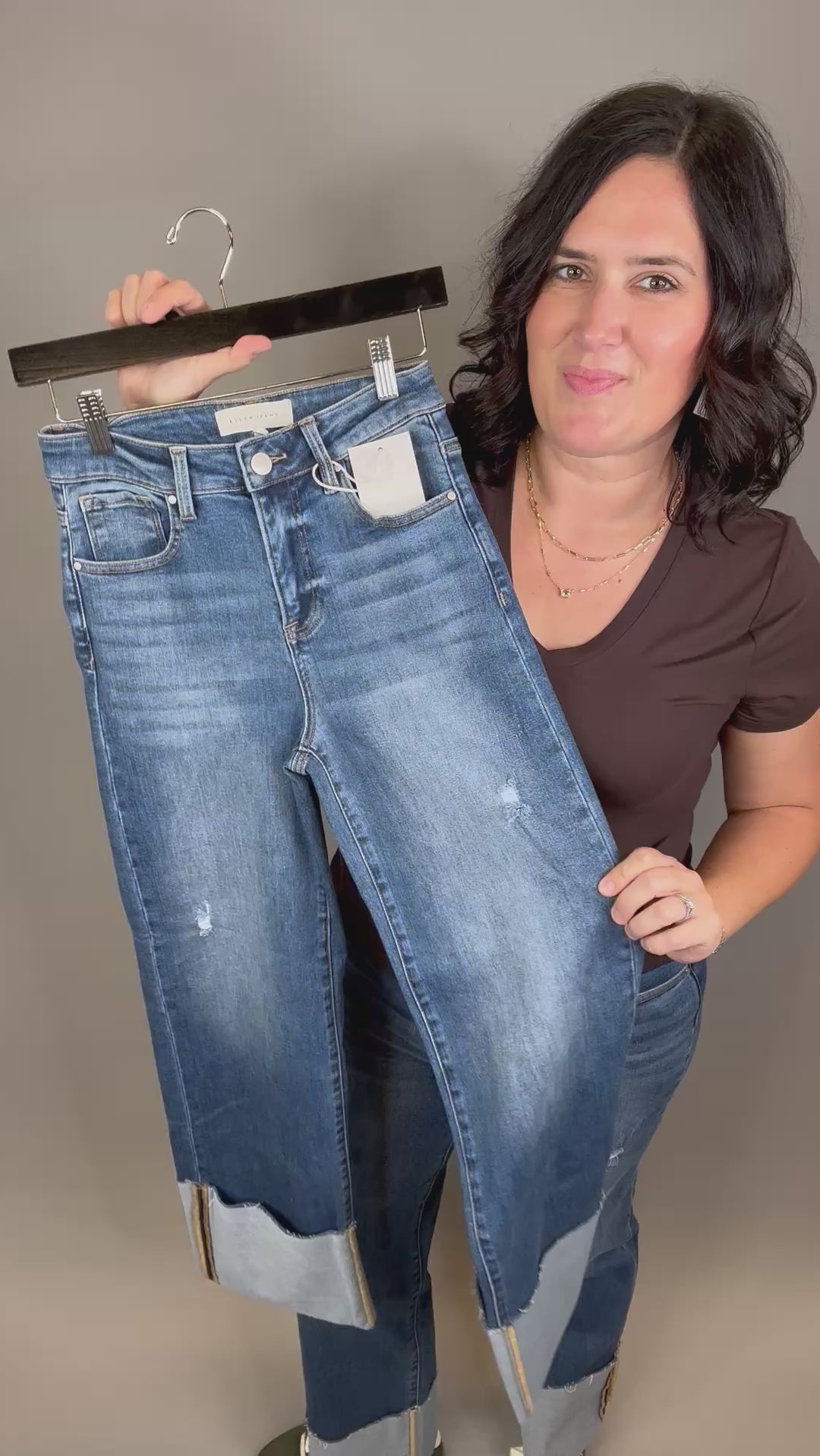 Dark Ankle Wide Cuffed Jeans Bottom- Pants RISEN